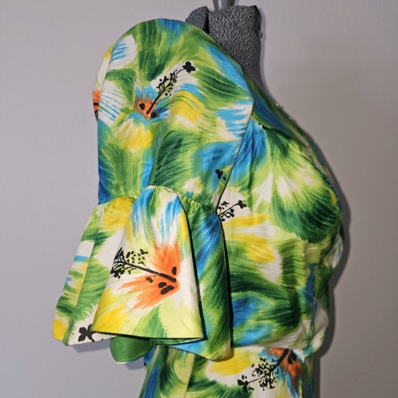 Vintage 50s 60s Kamehameha Hawaiian Mermaid Maxi Dress with Flutter Sleeves Sz S - Picture 5 of 16